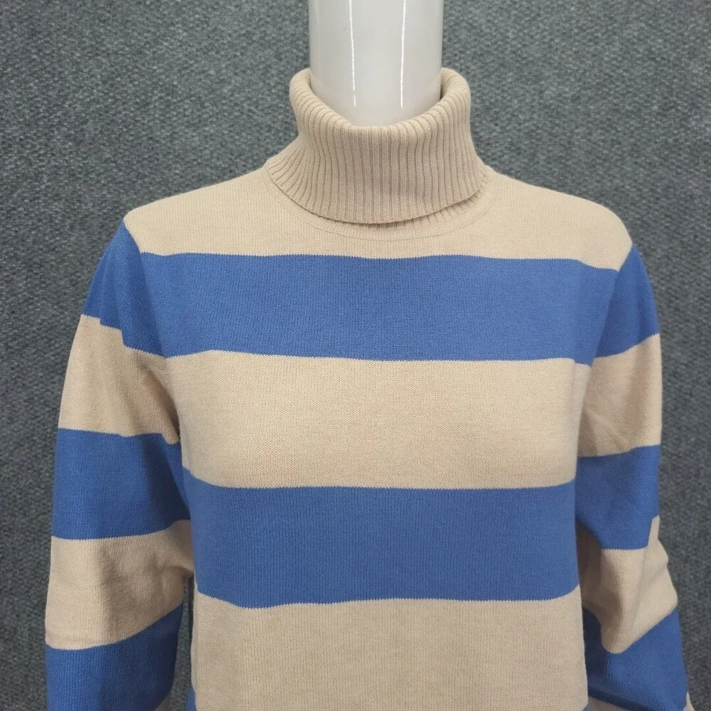 Studio Park Womens Dressy Stripe Print Turtleneck Sweater Medium Size Blue Beige